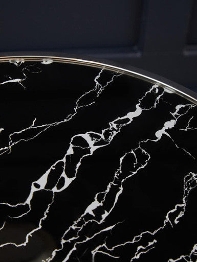 Oria Black Marble Effect and Silver Finish Round Side Table