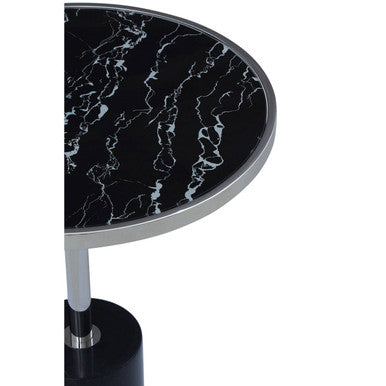 Oria Black Marble Effect and Silver Finish Round Side Table