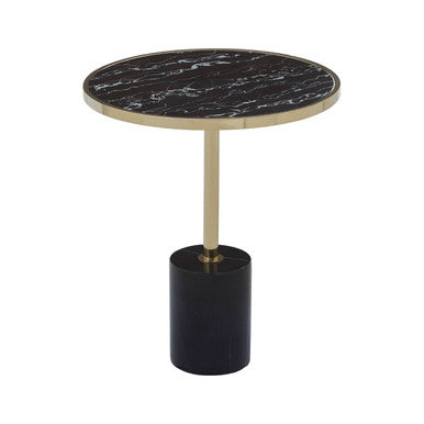 Oria Black Marble Effect Glass Round Side Table