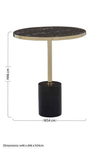 Oria Black Marble Effect Glass Round Side Table