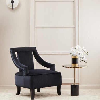 Oria Black Marble Effect Glass Round Side Table