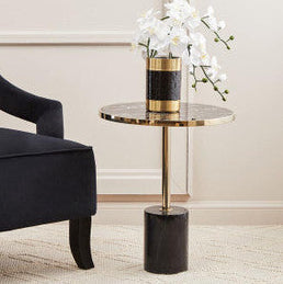 Oria Black Marble Effect Glass Round Side Table