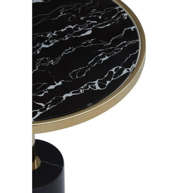 Oria Black Marble Effect Glass Round Side Table