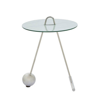 Oria White Marble Effect Glass and Silver Finish Side Table