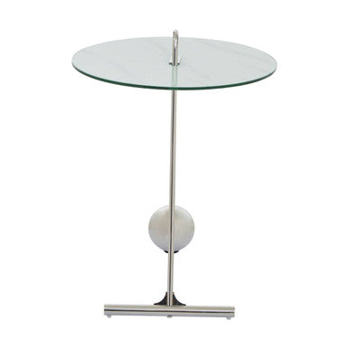 Oria White Marble Effect Glass and Silver Finish Side Table
