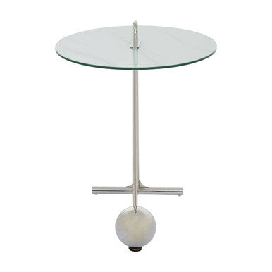 Oria White Marble Effect Glass and Silver Finish Side Table