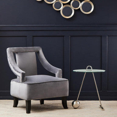 Oria White Marble Effect Glass and Silver Finish Side Table