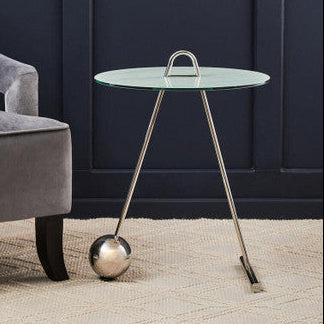Oria White Marble Effect Glass and Silver Finish Side Table