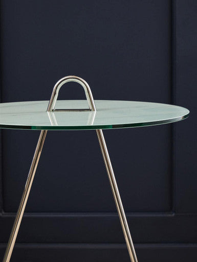 Oria White Marble Effect Glass and Silver Finish Side Table