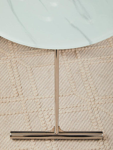 Oria White Marble Effect Glass and Silver Finish Side Table