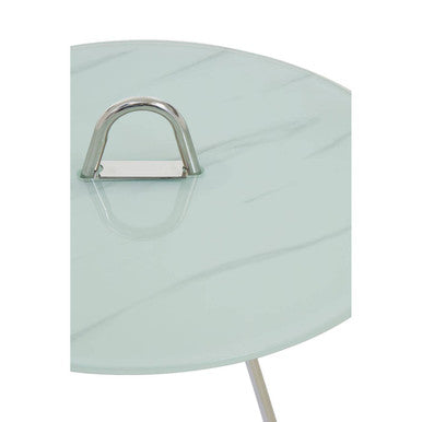 Oria White Marble Effect Glass and Silver Finish Side Table
