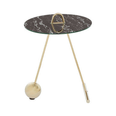 Oria Black Marble Effect Glass and Gold Finish Side Table