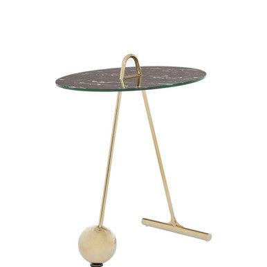 Oria Black Marble Effect Glass and Gold Finish Side Table