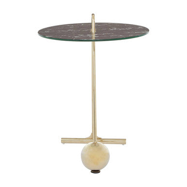 Oria Black Marble Effect Glass and Gold Finish Side Table