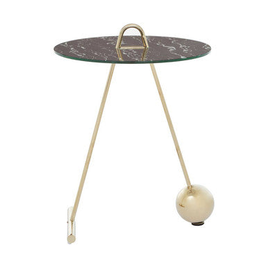 Oria Black Marble Effect Glass and Gold Finish Side Table
