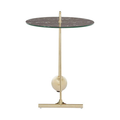 Oria Black Marble Effect Glass and Gold Finish Side Table