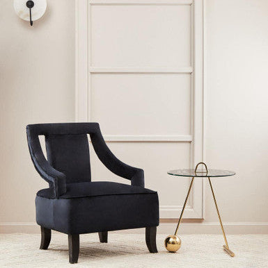 Oria Black Marble Effect Glass and Gold Finish Side Table