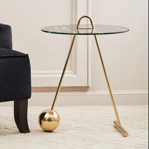 Oria Black Marble Effect Glass and Gold Finish Side Table