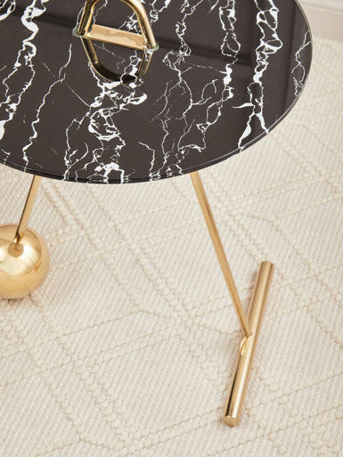 Oria Black Marble Effect Glass and Gold Finish Side Table