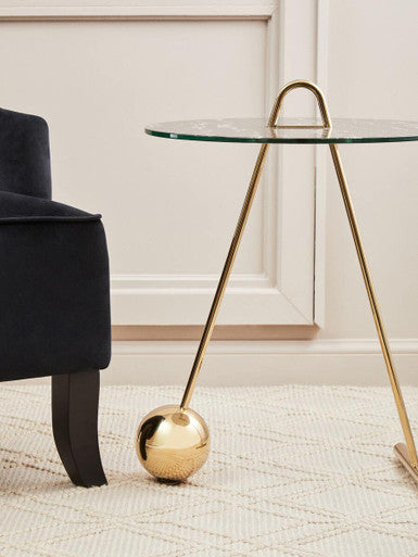 Oria Black Marble Effect Glass and Gold Finish Side Table