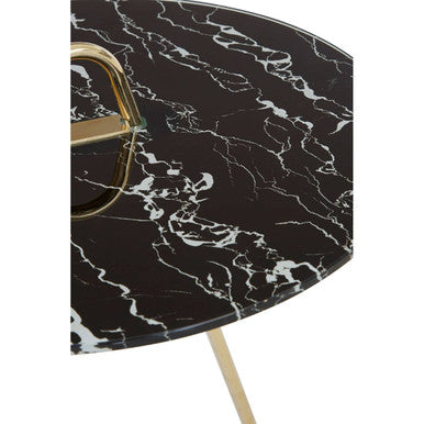 Oria Black Marble Effect Glass and Gold Finish Side Table
