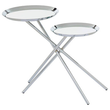 Oria Silver Finish 2 Tier Tray Side Table