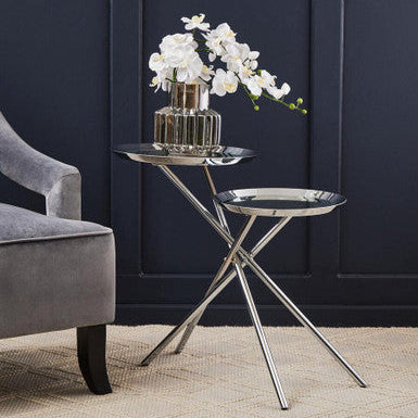 Oria Silver Finish 2 Tier Tray Side Table