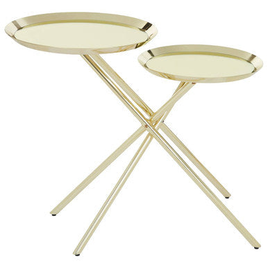 Oria Gold Finish 2 Tier Tray Side Table