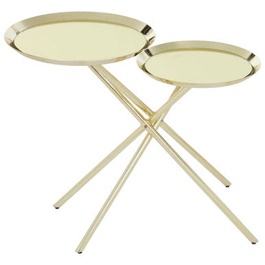 Oria Gold Finish 2 Tier Tray Side Table