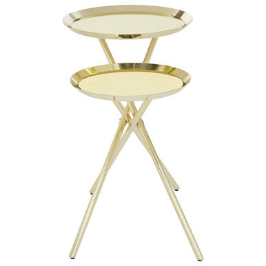 Oria Gold Finish 2 Tier Tray Side Table