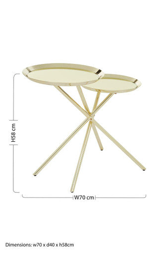 Oria Gold Finish 2 Tier Tray Side Table