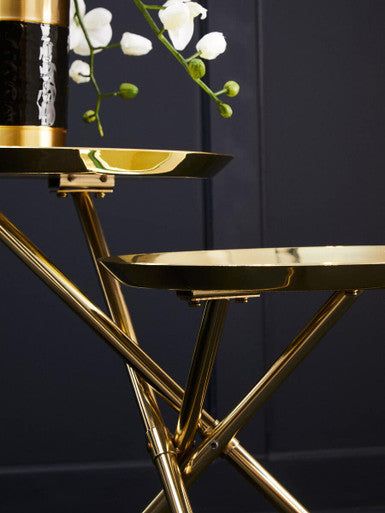 Oria Gold Finish 2 Tier Tray Side Table