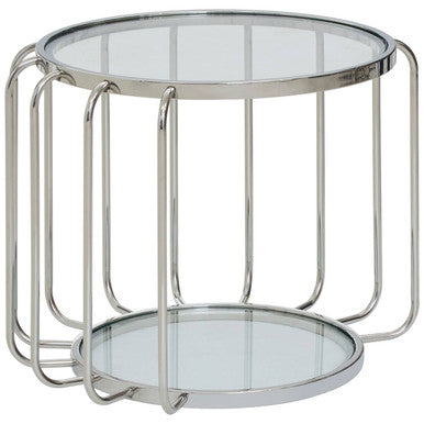 Oria Clear Glass and Silver Finish Cage Design Side Table