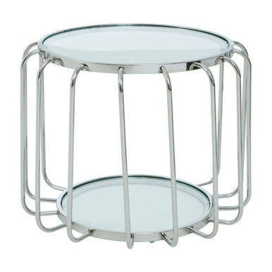 Oria Clear Glass and Silver Finish Cage Design Side Table