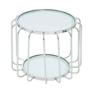 Oria Clear Glass and Silver Finish Cage Design Side Table