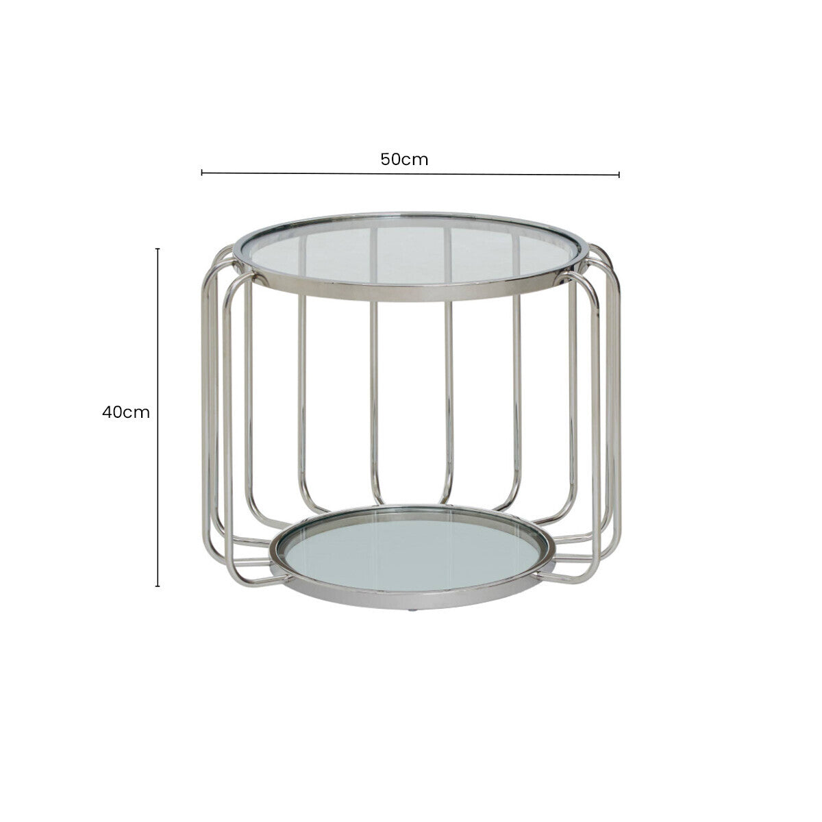 Oria Clear Glass and Silver Finish Cage Design Side Table
