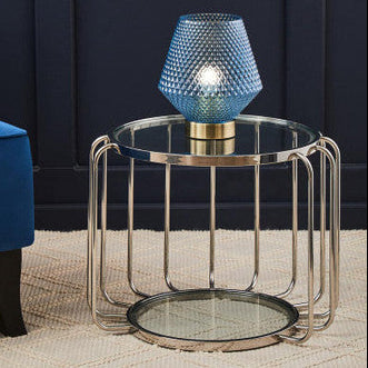 Oria Clear Glass and Silver Finish Cage Design Side Table