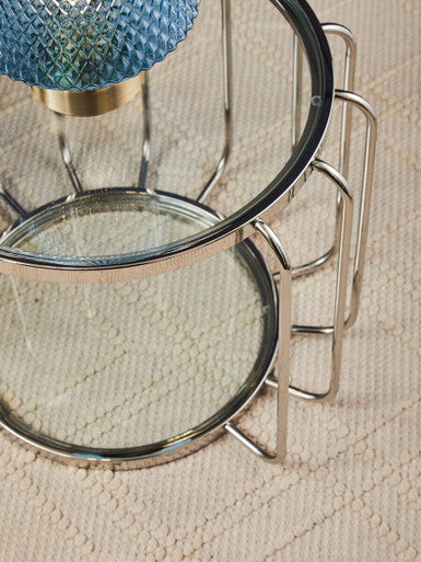 Oria Clear Glass and Silver Finish Cage Design Side Table