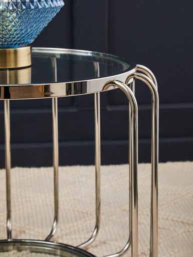 Oria Clear Glass and Silver Finish Cage Design Side Table