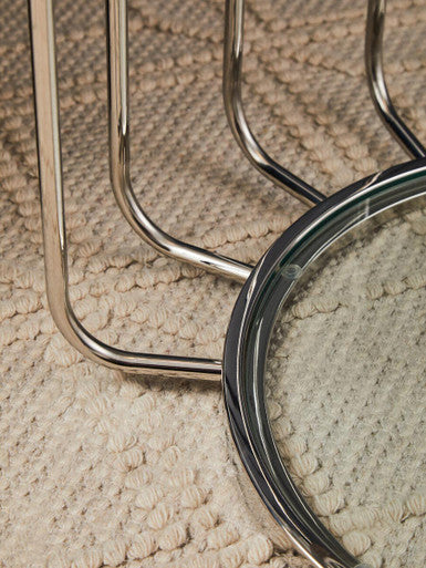 Oria Clear Glass and Silver Finish Cage Design Side Table