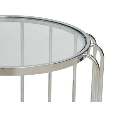 Oria Clear Glass and Silver Finish Cage Design Side Table