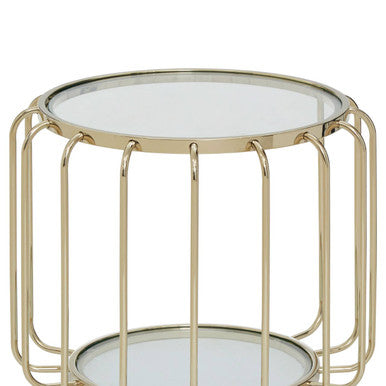 Oria Clear Glass Side Table with Gold Finish Cage Frame