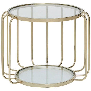 Oria Clear Glass Side Table with Gold Finish Cage Frame