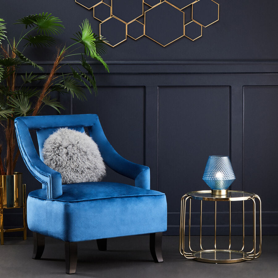 Oria Clear Glass Side Table with Gold Finish Cage Frame