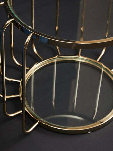 Oria Clear Glass Side Table with Gold Finish Cage Frame