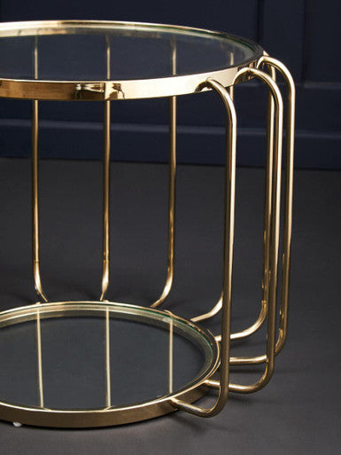 Oria Clear Glass Side Table with Gold Finish Cage Frame
