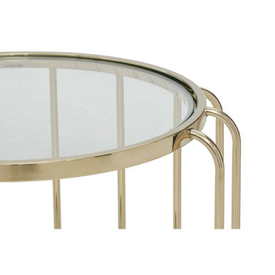 Oria Clear Glass Side Table with Gold Finish Cage Frame
