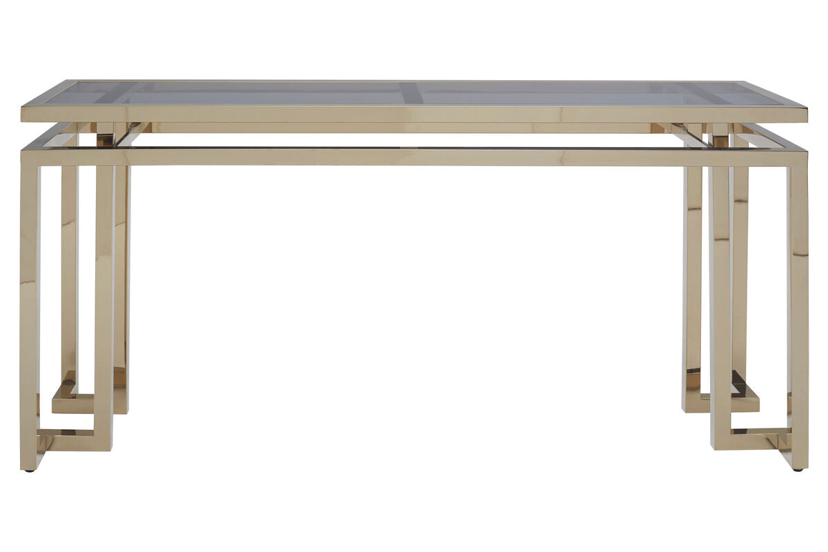 Oria Grey Glass Console Table with Gold Finish Frame