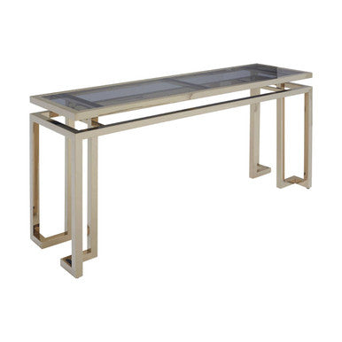 Oria Grey Glass Console Table with Gold Finish Frame