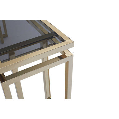 Oria Grey Glass Console Table with Gold Finish Frame